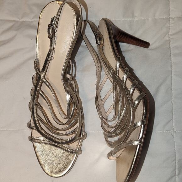 Retro Via Spiga gold slingback strappy heels size 8.5 - Picture 1 of 5